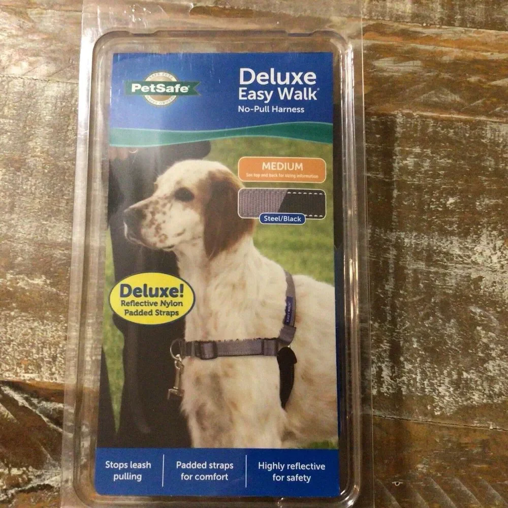 DELUXE ‎ Easy Walk No Pull Dog Harness W/Reflective Padded Strap M Steel/Black